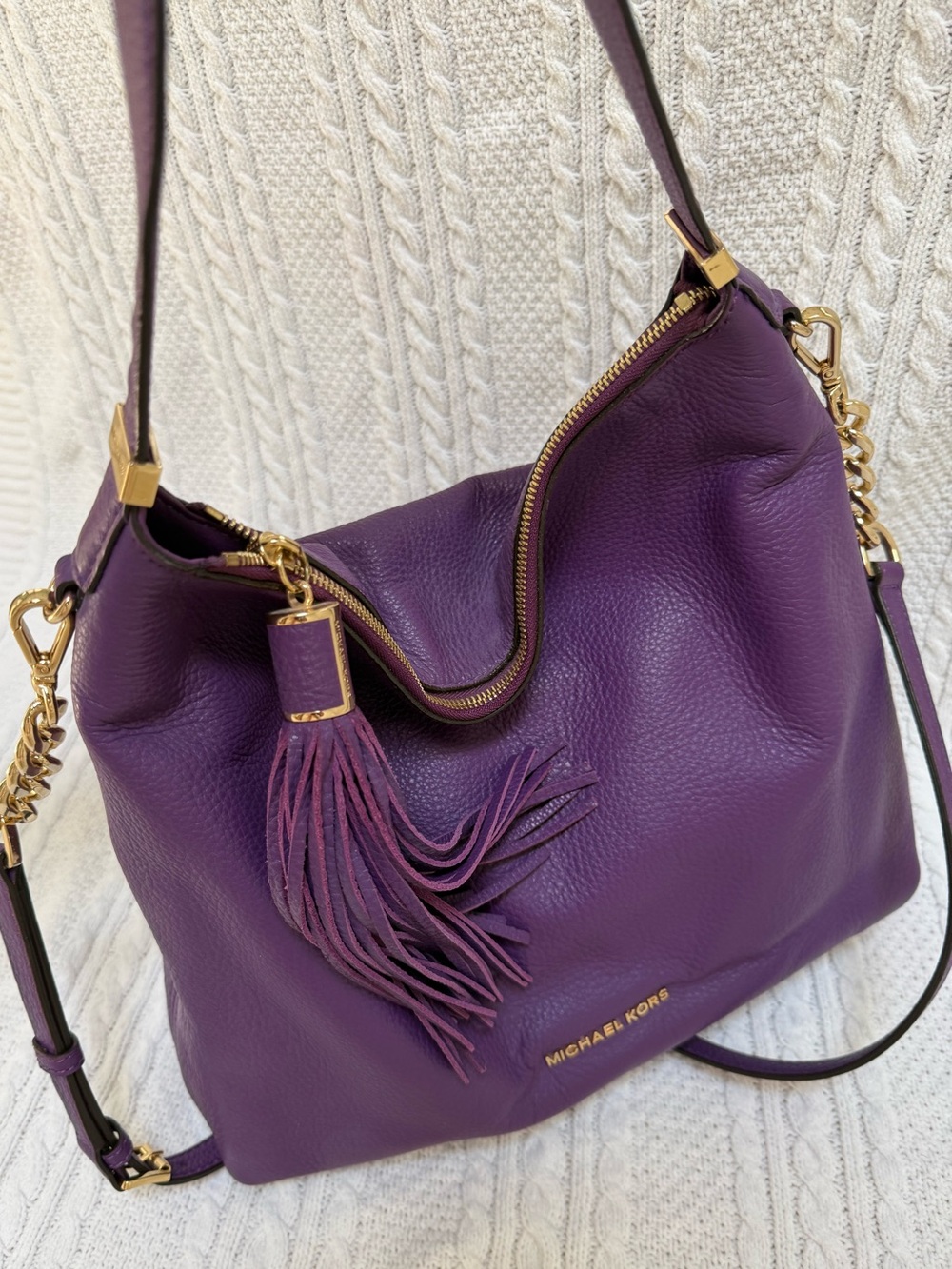 Michael Kors Plum Leather Tassel Shoulder Bag - Picture 2 of 10